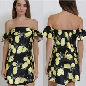 Off the Shoulder Lemon Print Dress Sizes S 2-4 M 6-8 L 10-12